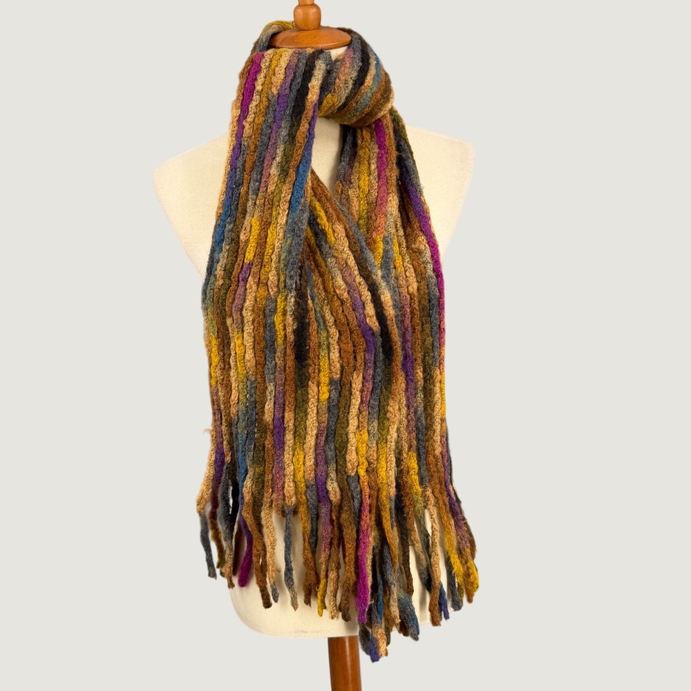 Vivante By VSA Scarf OS Multicolor Chunky Knit Fringe Made in Italy